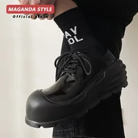 Handsome~Comfortable Dad Shoes Men Mickey Uphead Leather Shoes Thick Bottom Increased by 8CM Ugly Cute Black Warrior Bread Shoes 1