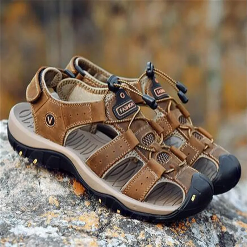 2023 Genuine Leather Men Shoes Summer New Large Size Men's Sandals Men Sandals Fashion Sandals Slippers Big Size 38-47