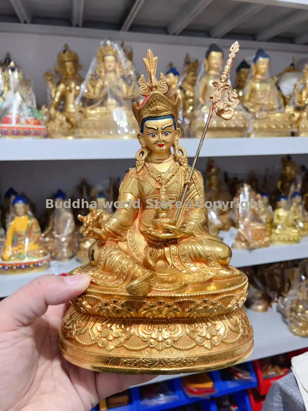 Tibet Gold plating COPPER Buddhist Master Guru Rinpoche Buddha statue Buddhist believer worship family effective protection 5