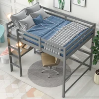 Full Loft Bed with Desk ,Shelves and Ladder, Grey 2