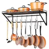 31 Inch Wall Mounted Pot Rack Storage Shelf with 2 Tier Hanging Rails 14 S Hooks included, Ideal for Pans 1
