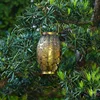 Vintage Hanging Iron Hollow Outdoor Solar Lantern Designer Sun light Yard Pathway Retro Exterior Solar Powered Garden Lantern 6