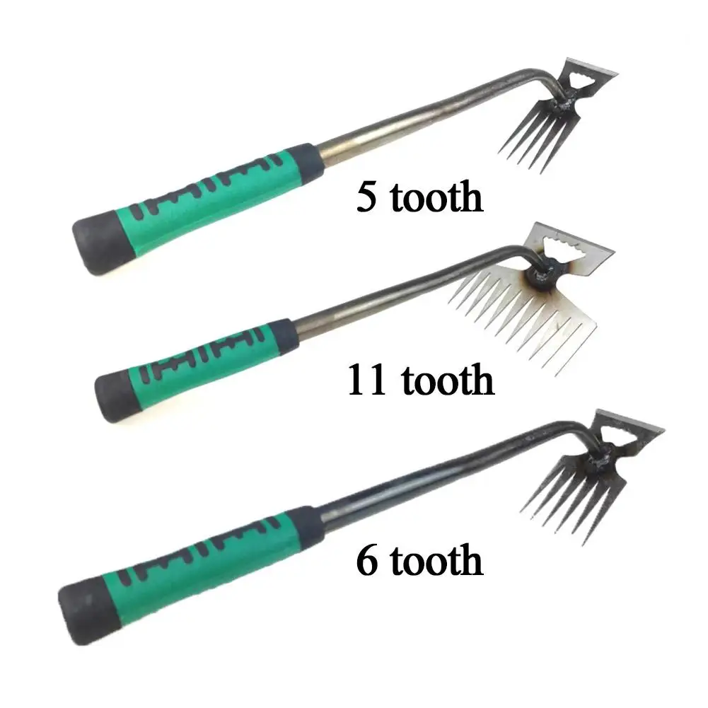 2 In 1 Garden Rake Manual Weed Grass Rooting Tool Puller Shovel 5/6/11 Tooth Weeding Removal Hand Gardening Loose Soil Tool 2