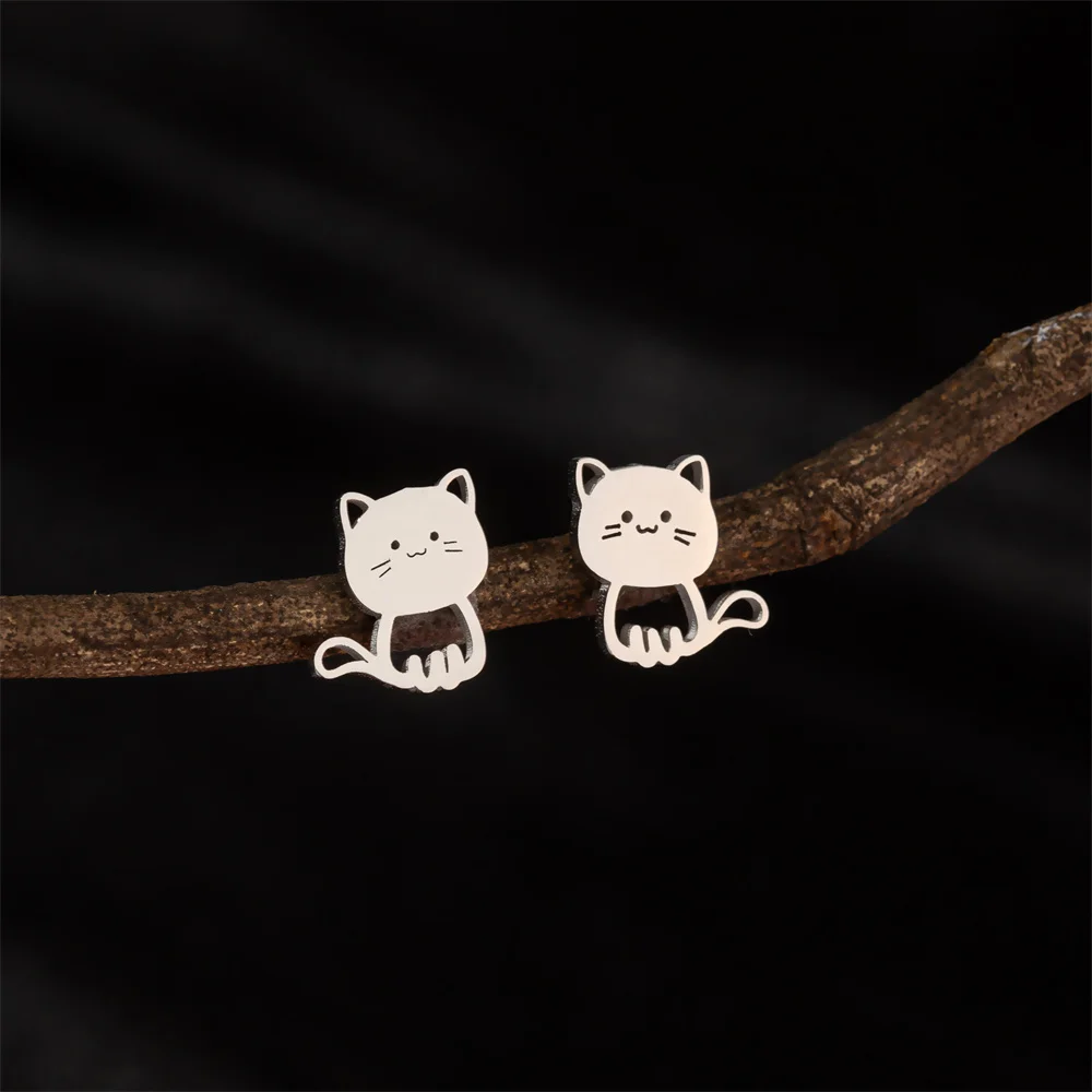 Shuangshuo 1 Paar schicke Haustier-Katzen-Ohrringe für Frauen und Mädchen, Edelstahl-Piercing-Ohrstecker, Zubehör, Schmuck, Party-Geschenk – Detail 7
