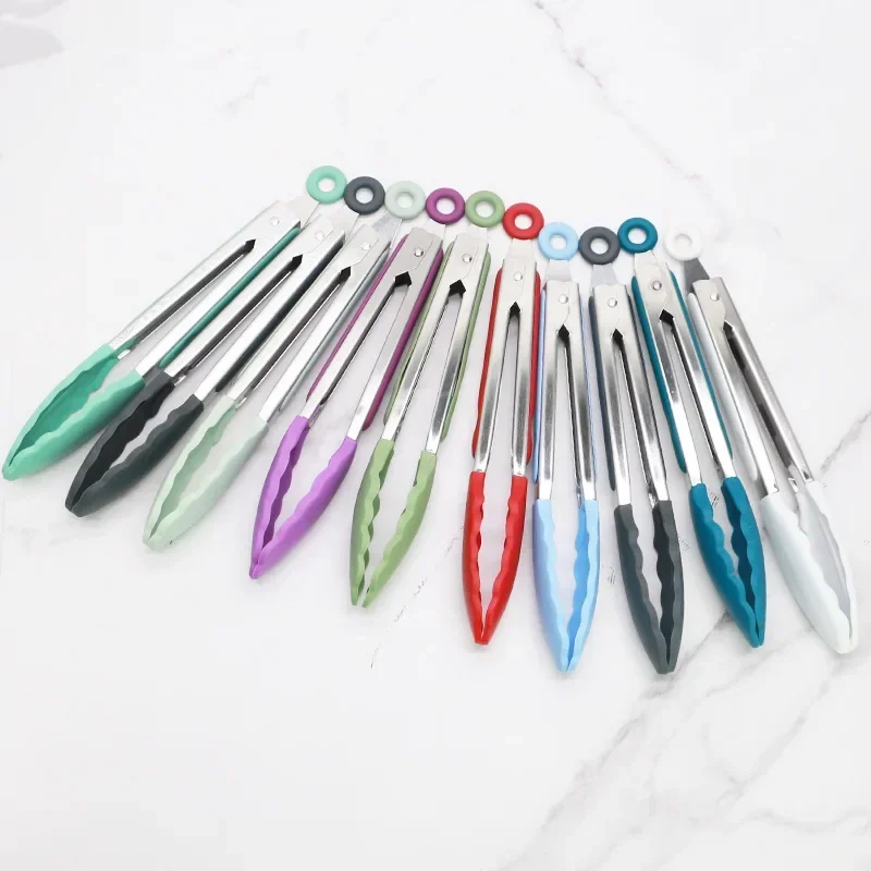 Food Tongs Kitchen Utensils Set Kitchen Tongs Silicone Non-slip Cooking Clip Clamp BBQ Salad Tools Grill Kitchen Accessories Silicone Food Tong Stainless Steel