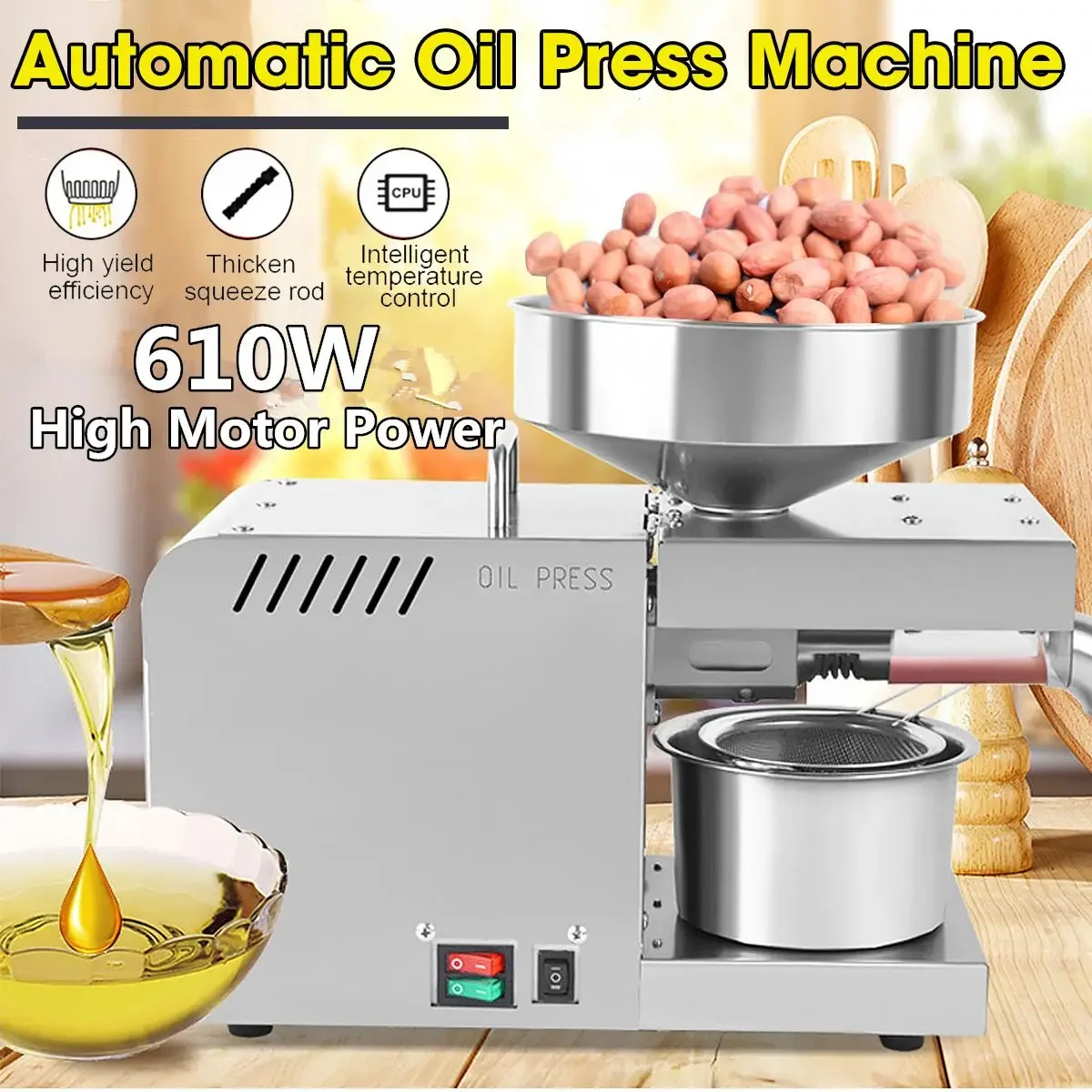 X5 Intelligent Stainless Steel Oil Press Small Commercial & Household Kitchen Appliance Light Grey Home Commercia Button