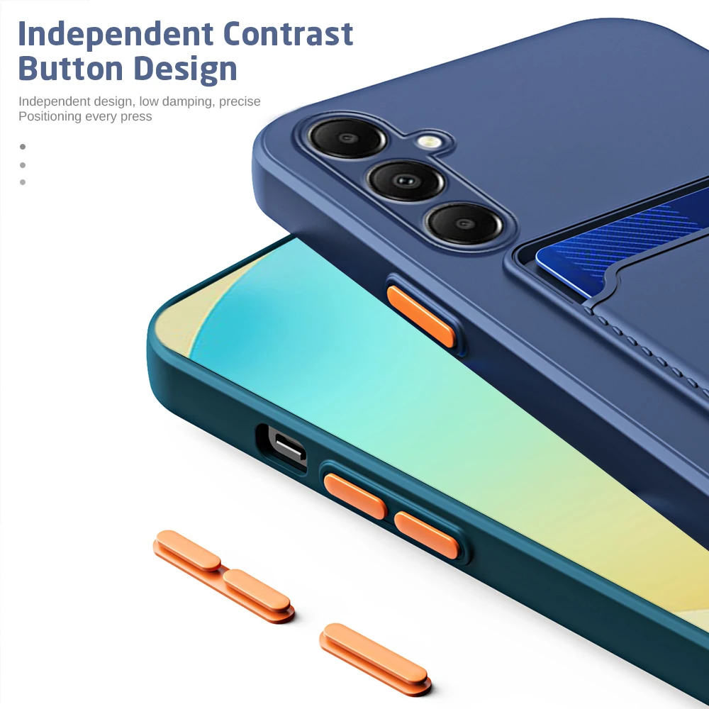 Colorful Card Holder Silicone Back Cover - Shockproof Case for Samsung Galaxy S24 FE