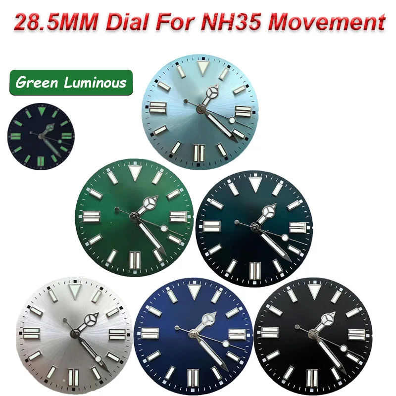 28.5MM Watch Dial+Needle Green Luminous Face Hands For NH35/ NH36/4R/7S Movement Watch Accessories Repair Tools Seiko Parts