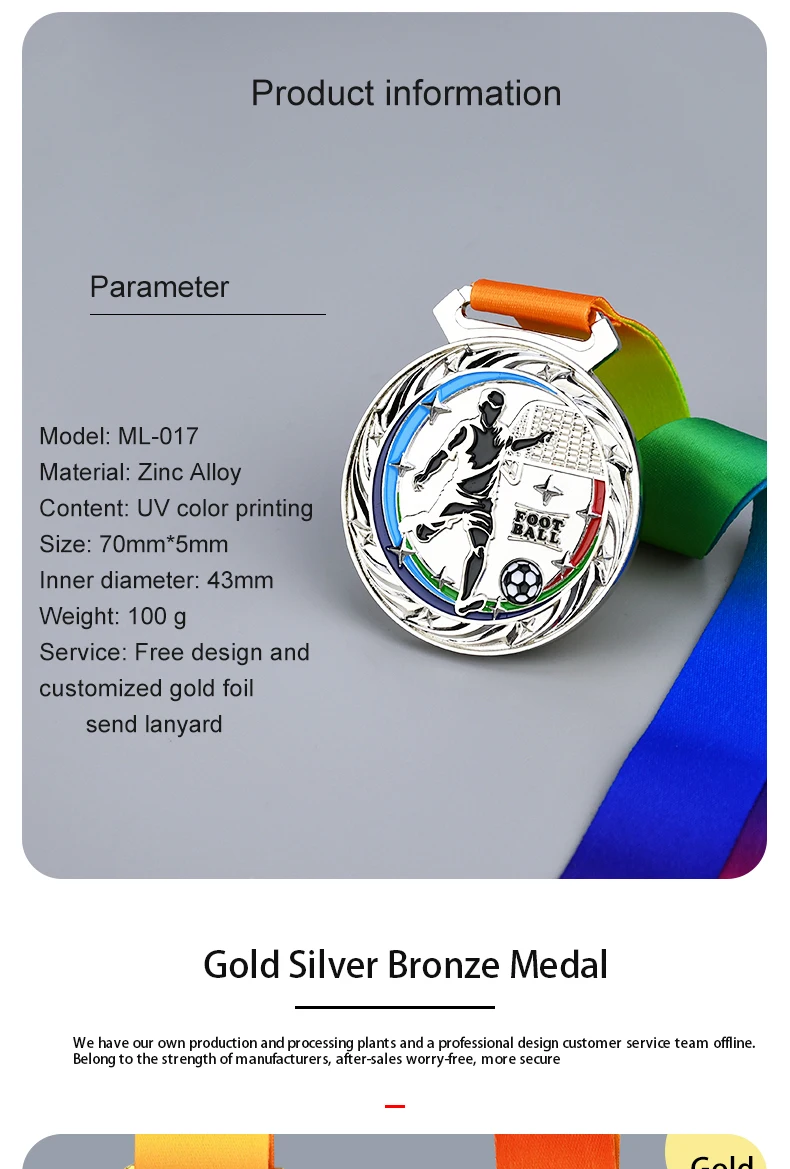 Description Picture 3 of itemSchool Sports Football Competition Medal Games Prizes Gold Silver Bronze Medals Trophy Commemorative Medal for Souvenir Gift