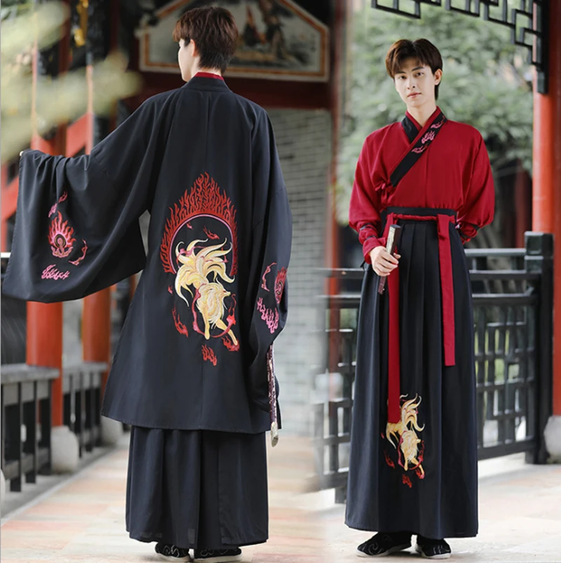 

Large Size 5XL Ancient Chinese Hanfu Men Halloween Cosplay Costume Party Dress Hanfu Black&Red Outfit For Men Plus Size 4XL