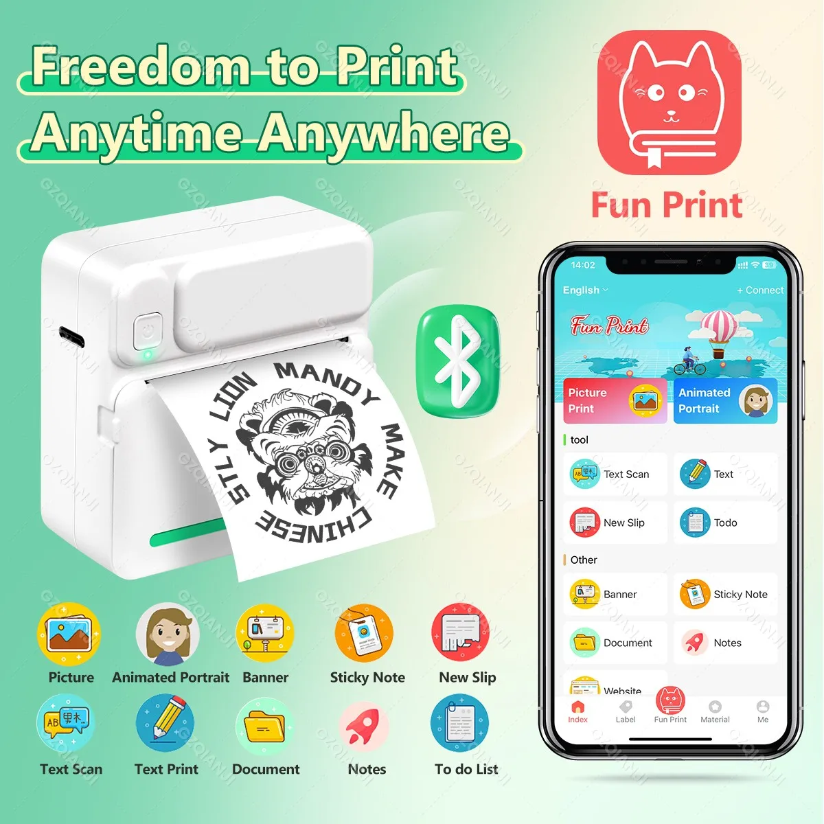 Mini portable thermal printer print photo pocket thermal sticker label printer 58mm wireless Bluetooth Android iOS printing