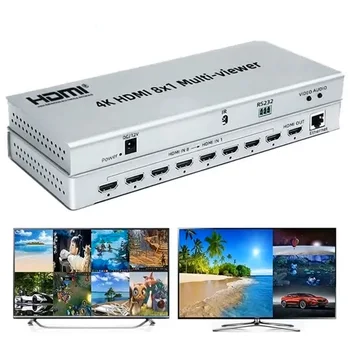 쿼드 멀티뷰어 PIP 그림 디스플레이 화면 분할기 변환기, 4K HDMI 8x1 멀티 뷰어 스위처, 9 인 1 아웃 심리스 스위치, 4x1