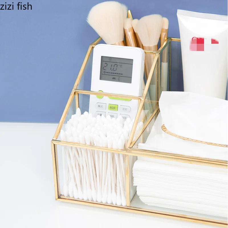 Glass Tissue Box Desktop Remote Control Multi-function Storage Box Cosmetic Organizer Jewelry Boxes Storage Bucket Home Shelf 5