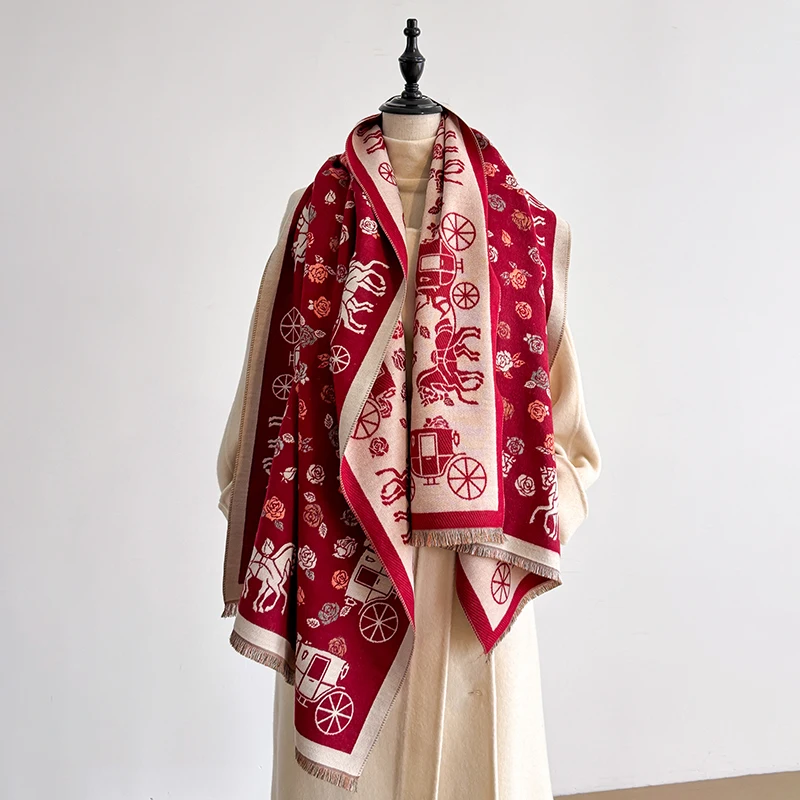 Women's Fashion Winter Faux Cashmere Shawl Vintage Printed Tasseled Scarf Warm Wrap Chic Accessory Suitable For Winter Occasions