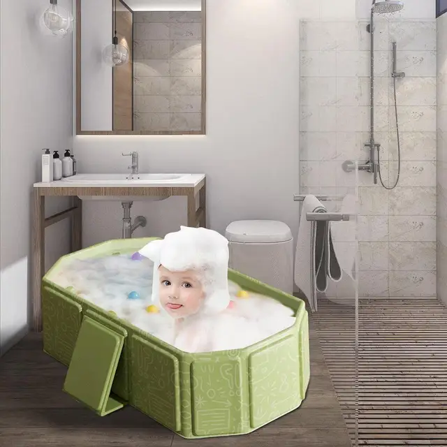Foldable Baby Bathtub – Large Toddler Tub With 5 Balls & 2 Ducks, Portable Bath Basin For Kids & Pets