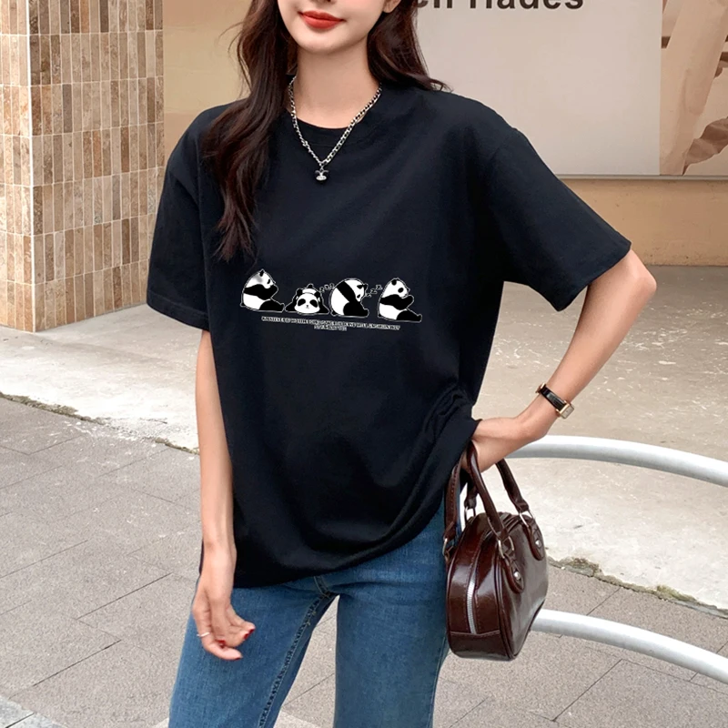 면100% 귀여운 팬더 프린트 반팔 캐주얼 티셔츠 여성 오버핏 박스 롱티 TS2734 Best5 면100% 귀여운 팬더 프린트 반팔 캐주얼 티셔츠 여성 오버핏 박스 롱티 TS2734 Best5
