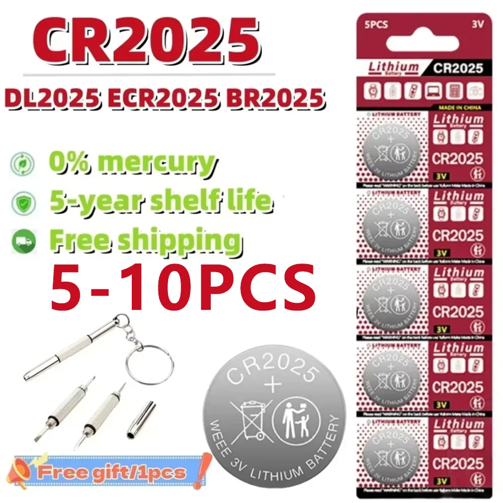 5-10PCS CR2025 Battery CR 2025 3V Lithium Battery DL2025 BR2025 KCR2025 ...