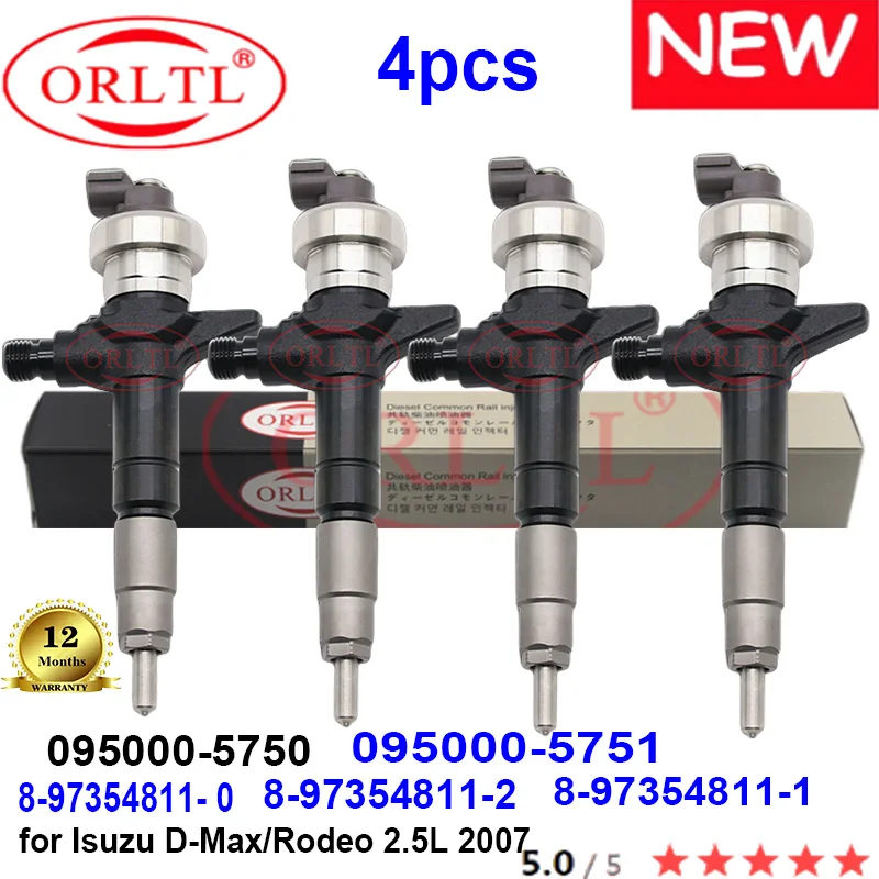 

ORLTL NEW 095000-5750 Common Rail Injector 095000-5751 8-97354811- 0 8-97354811-2 8-97354811-1 for Isuzu D-Max/Rodeo 2.5L 4PCS