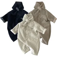 Korean Baby Jumpsuit Scarf Set Autumn Winter Lamb Wool Romper for Boys Girls Toddler Infant Clothes Loose Newborn Onesie 2Pcs 1