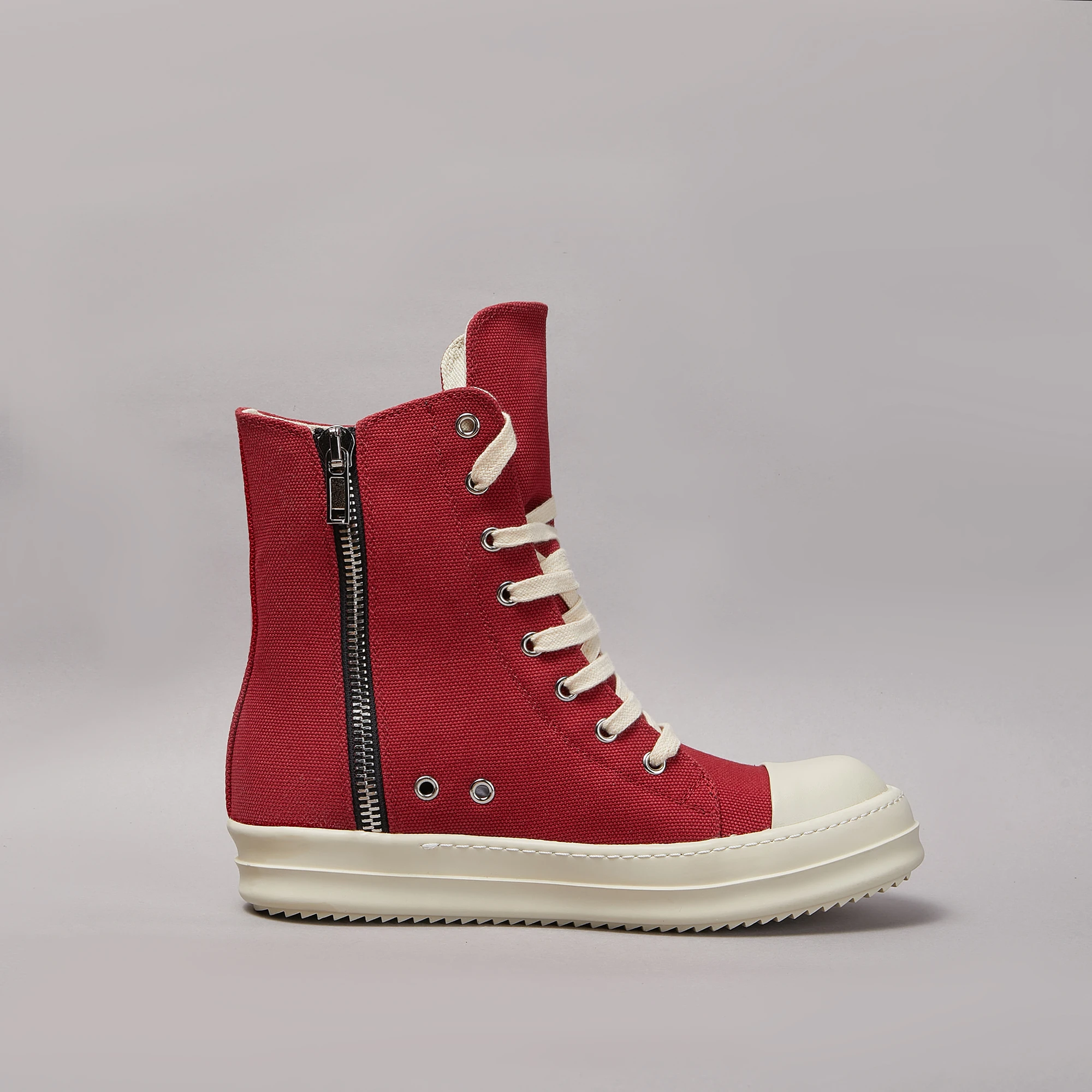 

Brand Casual Men Shoe High Top Women Sneaker Quality Red Ankle Boot Designer Fashion Zip Thick-sole Flat Canvas owen Shoe