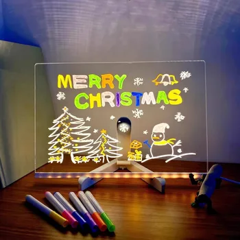 LED Acrylic Drawing Board Luminous Wordpad with Colour Pens LED Note Board Kids Drawing Toy DIY Acrylic Board with Night Light 1