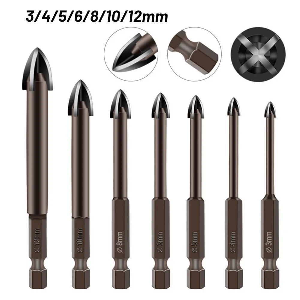 

1pc Cross 1/4" Hex Tile Bits Glass Ceramic Concrete Hole Opener Carbide Triangle Drill 3/4/5/6/7/8/10/12mm Tool Parts