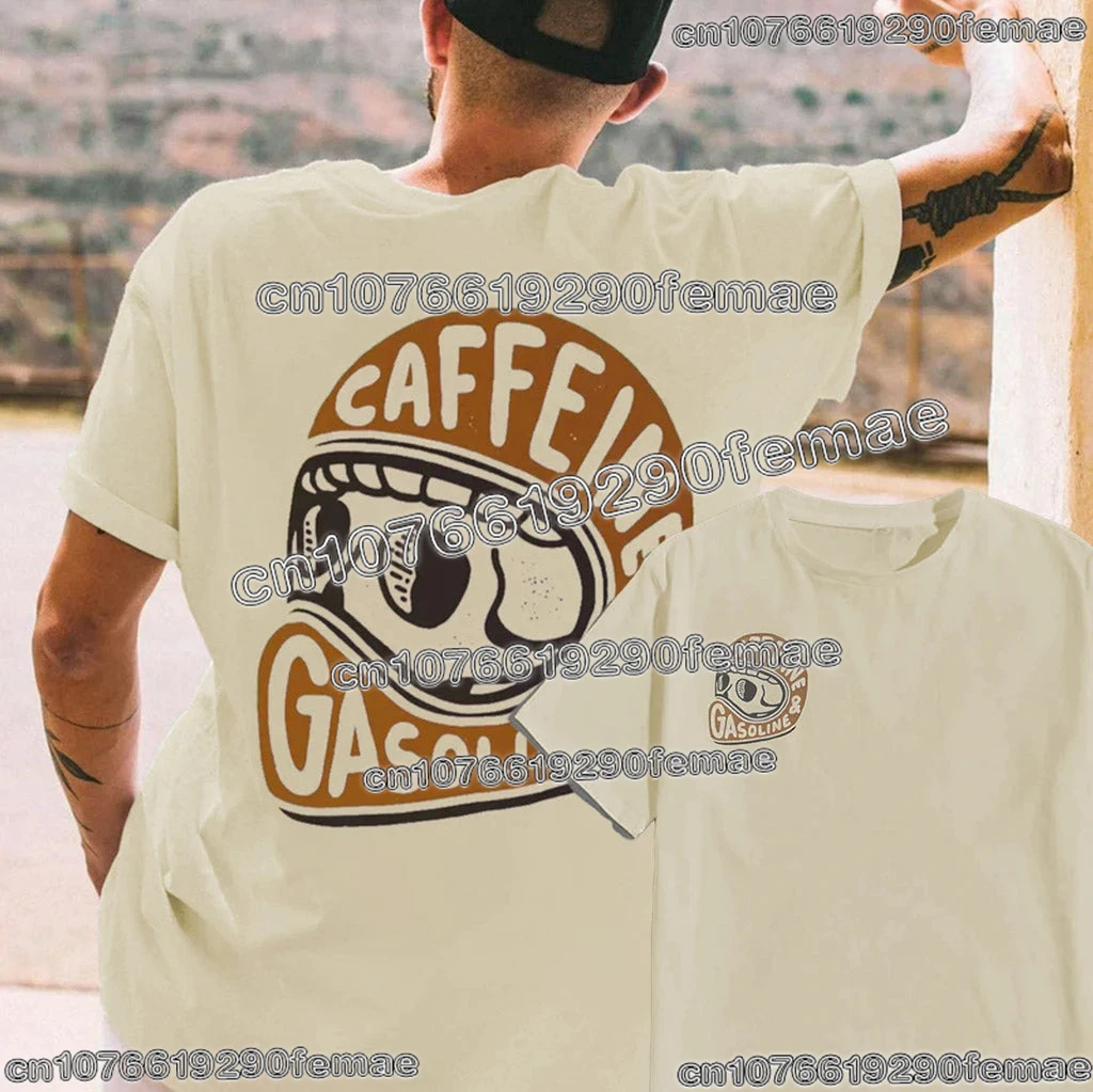 카페인 & MOTO 라이딩 그래픽 코튼 티셔츠 유니섹스 남성 여성 여름 럭셔리 브랜드 탑 반팔 클래식 패션 티
