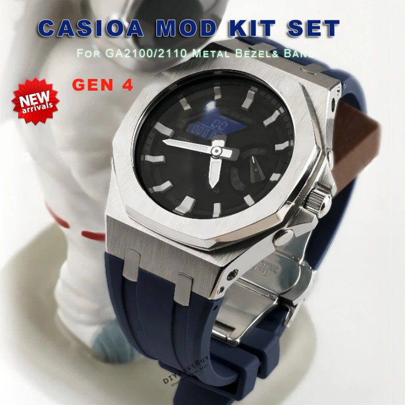 For G-Shock GA2100/2110 CasiOak Mod 3rd Gen Kit Metal Bezel and Rubber Strap Kit 