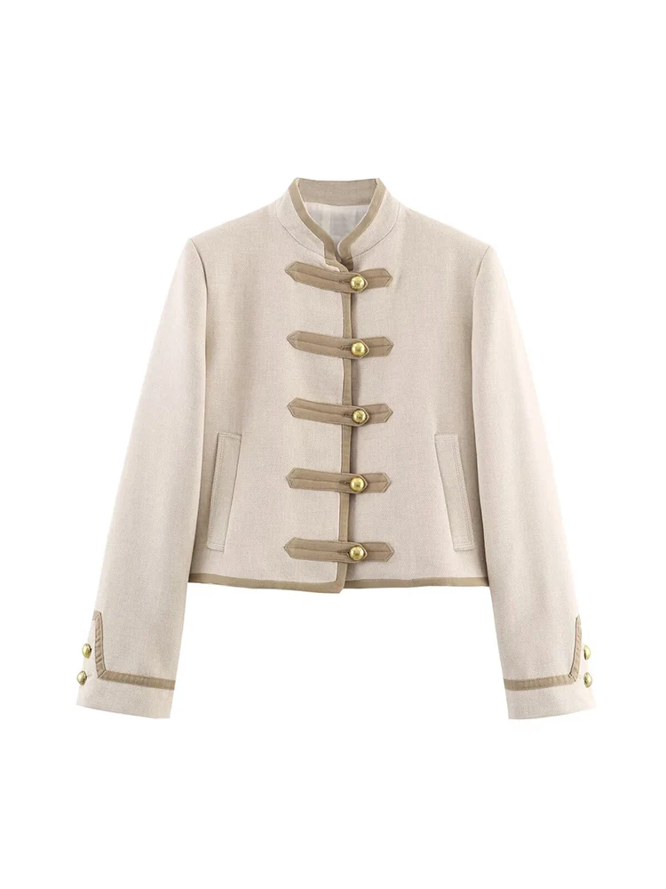 Fashion Half High Collar Coats For Women Chic Long Sleeve Single Breasted Short Jacket 2025 Autumn Winter Female Retro Outerwear