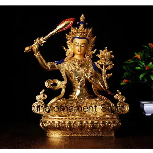 

13'' bronze copper gold carved Tibetan Buddhism Manjusri buddha Bodhisattva