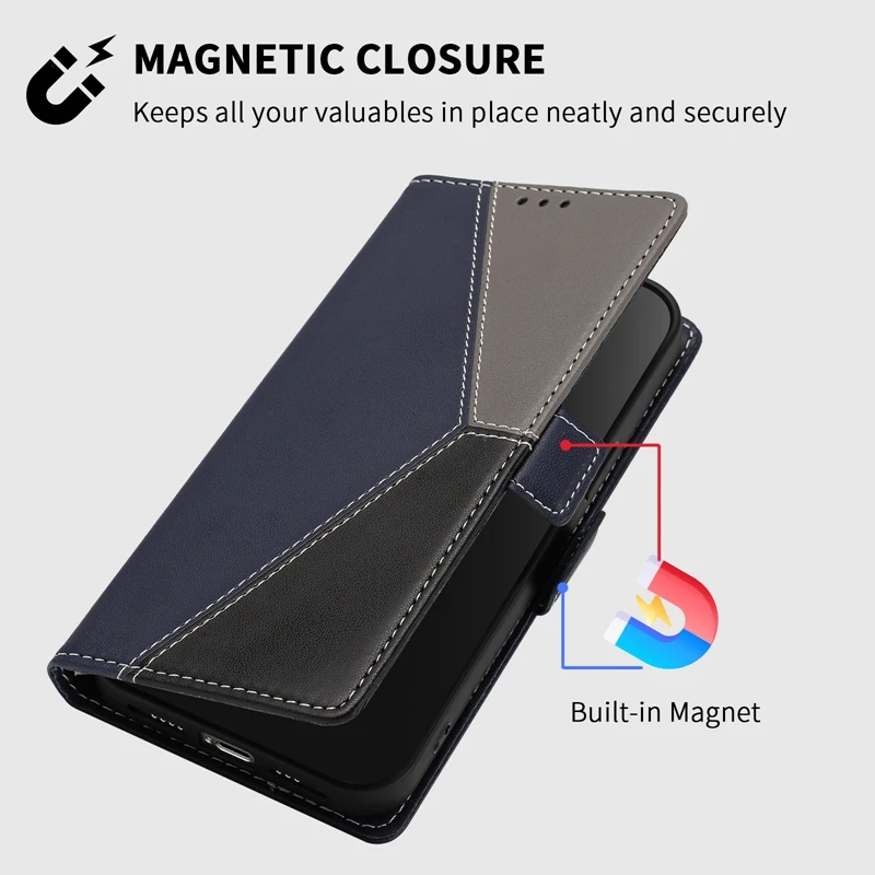 Magnetic Leather Wallet Phone Case with Card Stand Slot