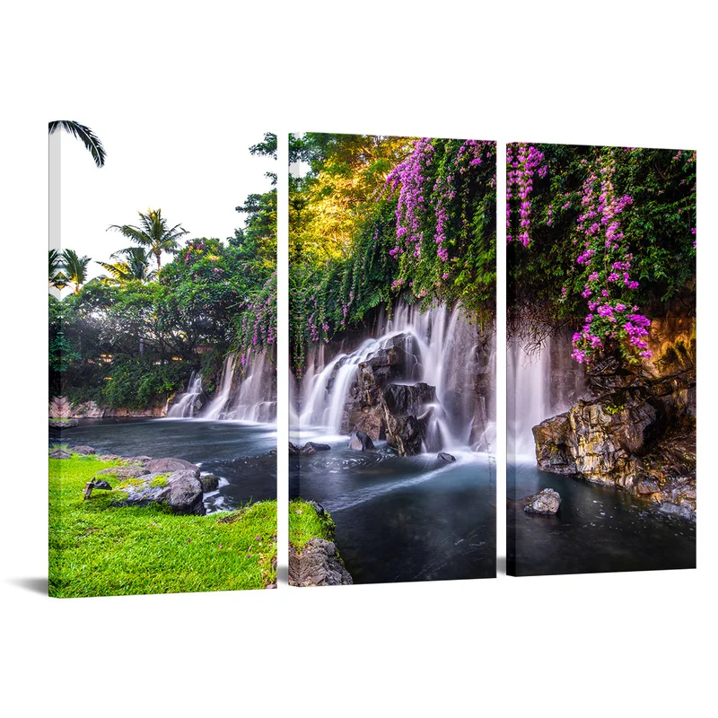 

3 Pieces Waterfall Wall Art Poster Beautiful Flowers Print Canvas Painting Modern Style Picture Living Room Home Decor