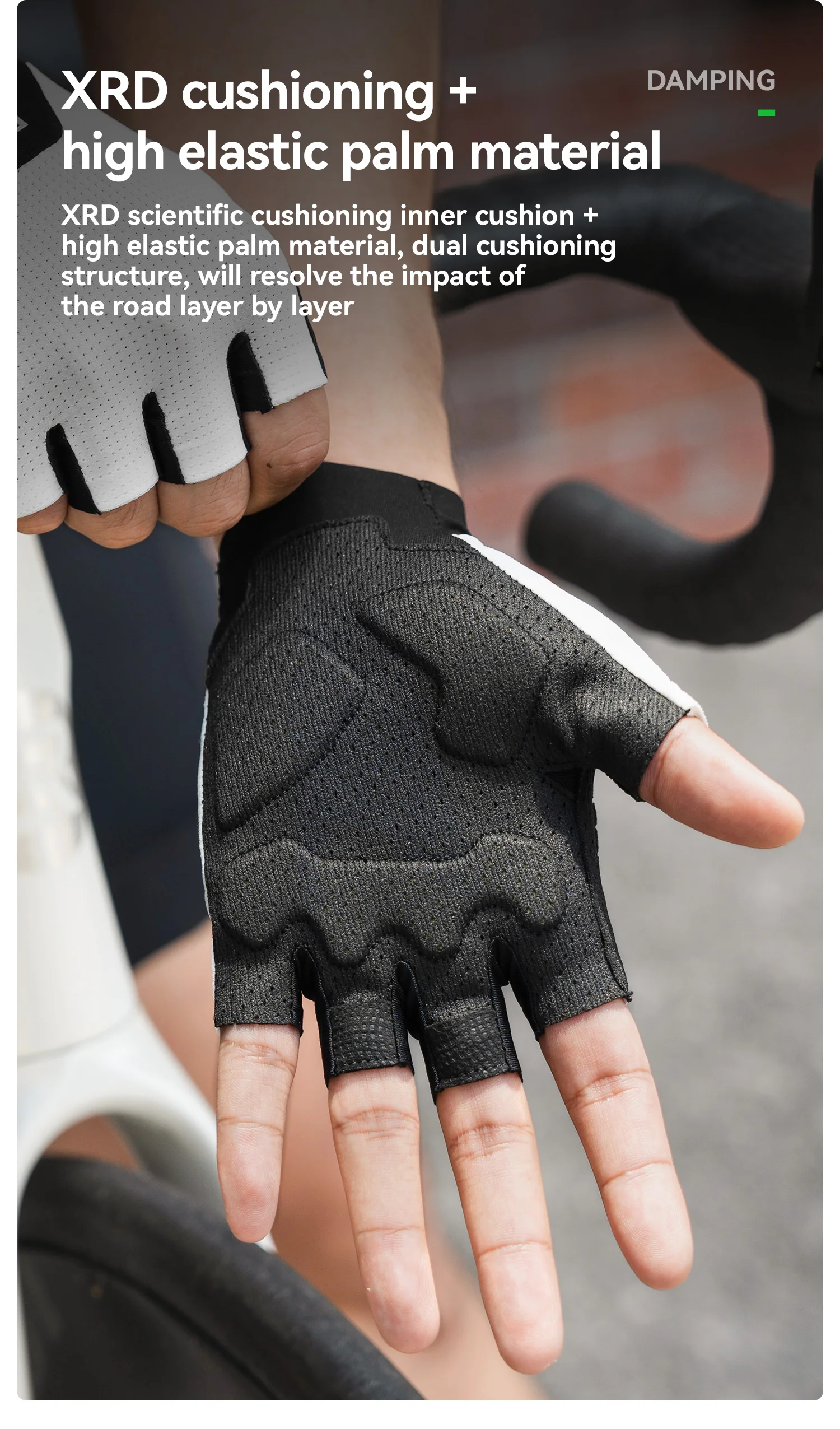 ROCKBROS Sommer Radfahren Kurze Finger Handschuhe Leichte Elastische Atmungsaktive Mesh Handschuhe XRD Weiche Palm Kissen Radfahren Halbe Handschuhe – Detail 5