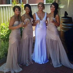 Charming Chiffon 2015 Long Bridesmaid Dresses Formal Party Gowns Pleat Sheath Sweetheart Floor Length Chiffon Bridesmaid Dresses