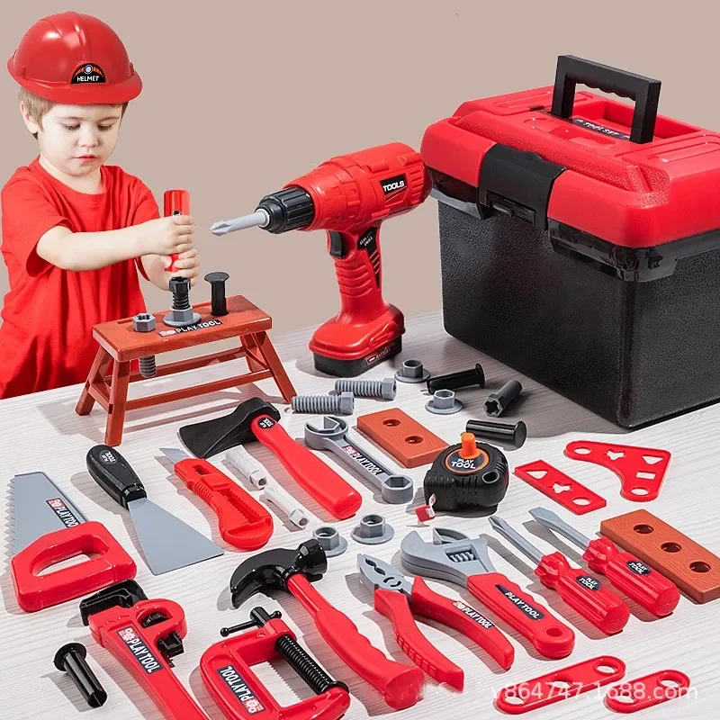 Kids Repair Toys Toolbox Kit Educational Simulation Repair Tools Drill Plastic Game Learning Engineering Puzzle Gifts For Boy