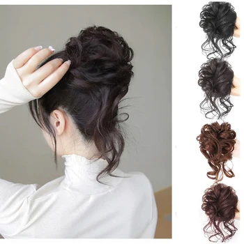 Chignon sintetico per capelli Chignon Fascia elastica per capelli ricci disordinati Scrunchy Posticci finti Parrucche marroni nere per le donne