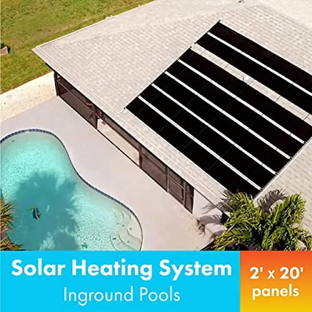Inground Pool Solar Heating System 80 Sqft Panels Direct Flow Polypropylene Collector Raises Pool Temp up to 15&deg;F Roof/Rack