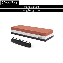 Professional 3-in-1 Double-Sided Knife Sharpening Stone with Bamboo Base & Angle Guide - Whetstone (1000 3000 set)