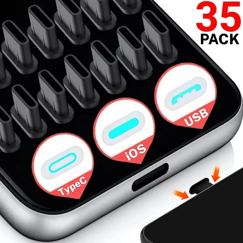 ซิลิโคนป้องกันฝุ่น USB-C สำหรับ iPhone 16 และ Android