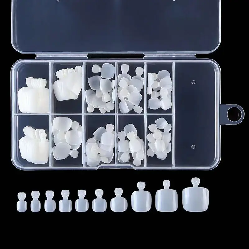thumbnail image 1 of 100 piezas de uñas postizas cuadradas de cobertura total, uñas postizas acrílicas artificiales blancas naturales para pies, 1 of 4