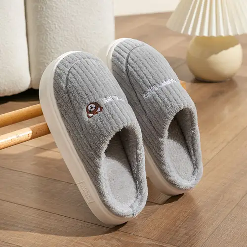 Winter Plush Slippers for Women & Men - Thick Sole Couple House Shoes, Warm Fleece-Lined Indoor Slides with Non-Slip Sole - Image 5