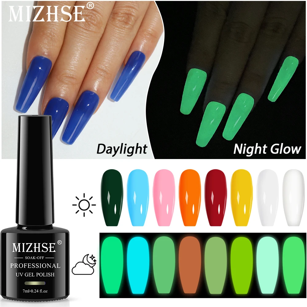 Mizhse 7ml Luminous Gel Nail Polish Glow In Dark Semi Permanent Uv/led ...