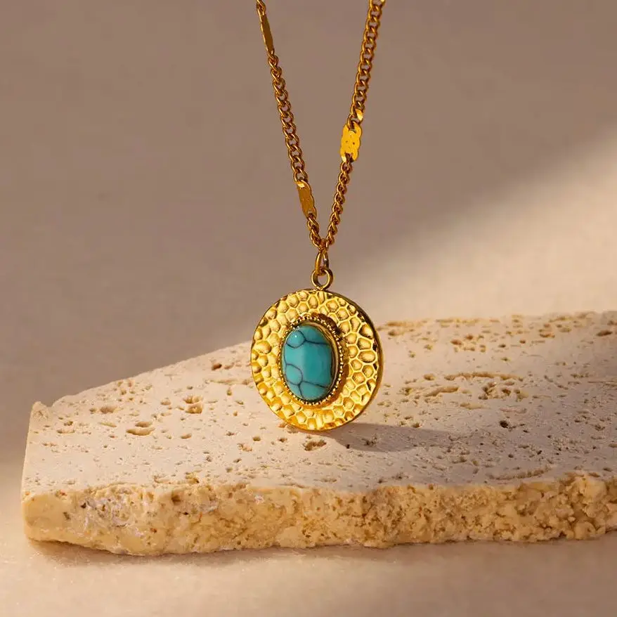 Vintage Oval Necklaces Stainless Steel Gold