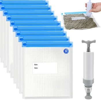 Sac compressé sous vide pour aliments, sacs de scellage sous vide, organisateur de stockage des aliments réutilisable, sac d'emballage alimentaire refermable avec pompe à main 1