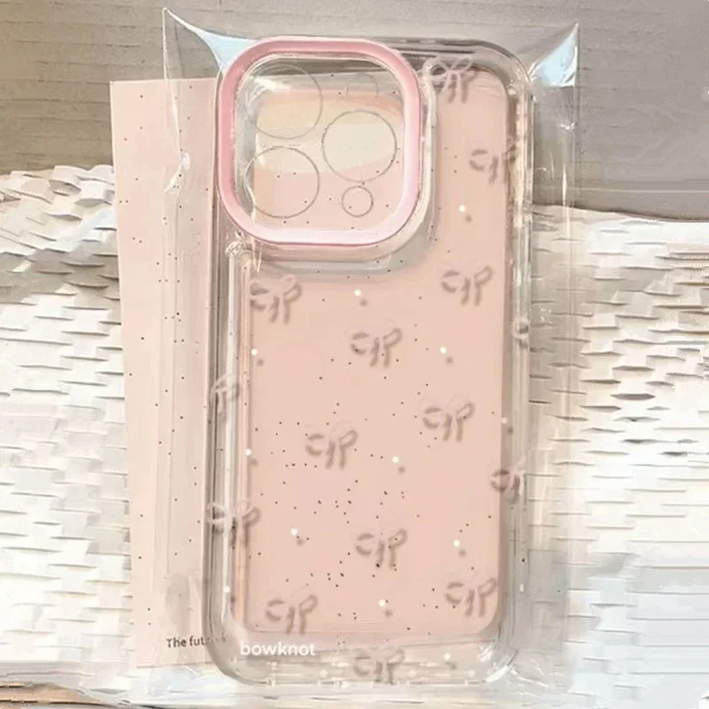 Korea Pink Bowknot Pattern Clear Soft Phone Case