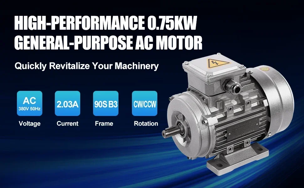Spulenmotor aus reinem Kupfer, 750 W, 14 mm Welle, Elektromotor, dreiphasiger Asynchronmotor für Industrie- und Baumaschinen – Detail 1