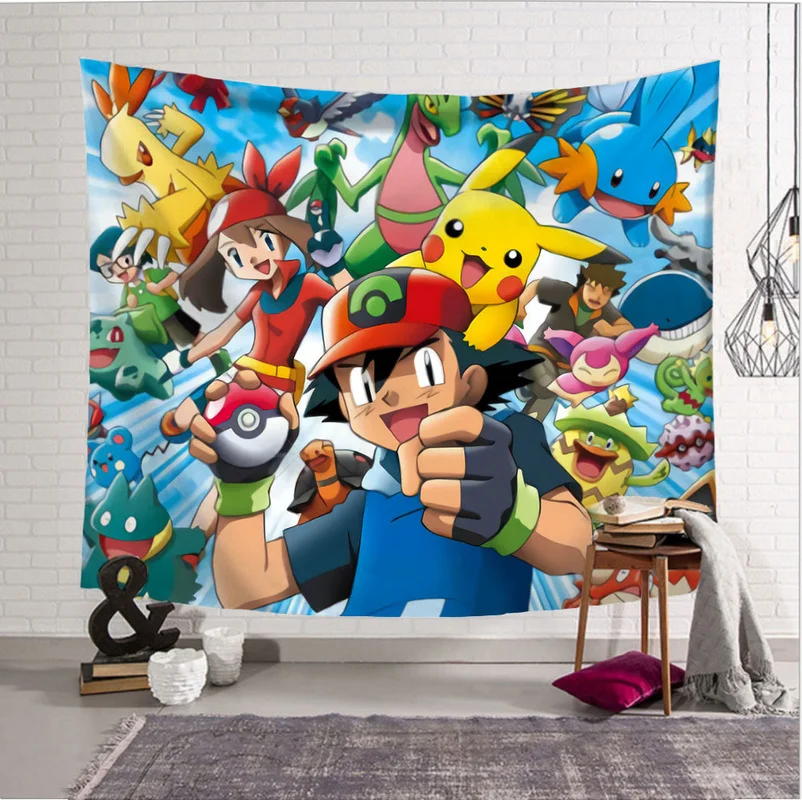 Tapisserie murale Pokemon Pikachu, toile de fond de photographie, dessin  animé mignon, décoration de la maison, cadeau pour garçons - AliExpress