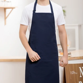 맞춤형 요리사 앞치마, 주방 남성 요리 앞치마, 솔리드 블루 화이트 바, 호텔 작업 턱받이, 전문 여성 맨딜, 이름 로고 인쇄 가능