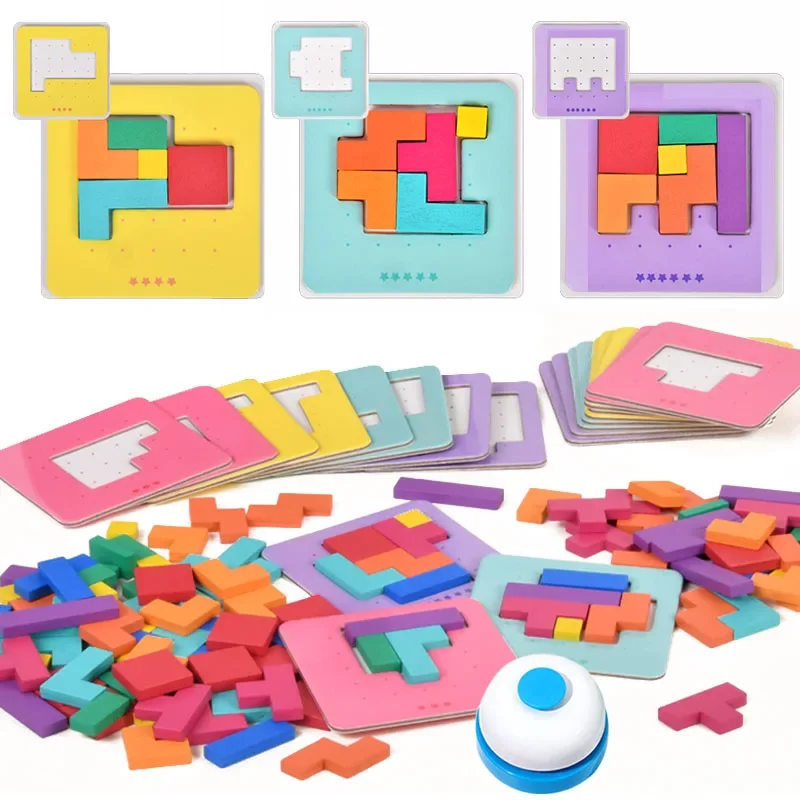 Montessori Desktop Puzzle Toys Kids Battle Table Game Tangram Math Toys Building Blocks Board Color Shape Training for Kids Gift 4