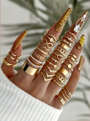 28pcs Fashion Ring Set for Women Heart Shaped Design Geometric Bohemian Element Accent Ring Daily Wear Dating Party Jewelry 2025 - Image 12